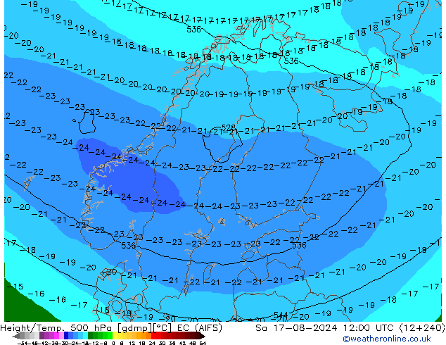 Hoogte/Temp. 500 hPa EC (AIFS) za 17.08.2024 12 UTC