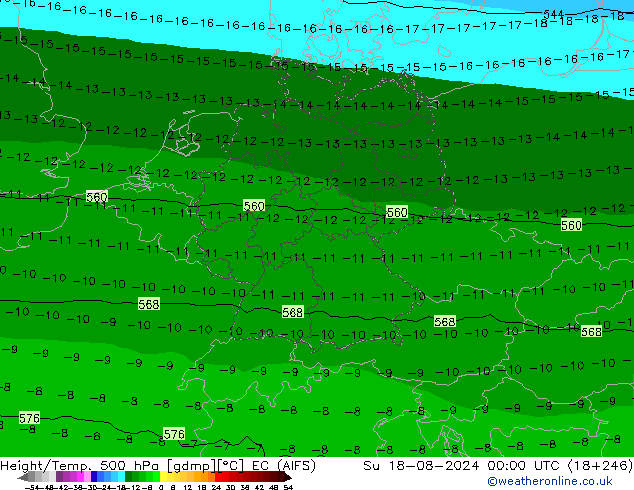 Hoogte/Temp. 500 hPa EC (AIFS) zo 18.08.2024 00 UTC