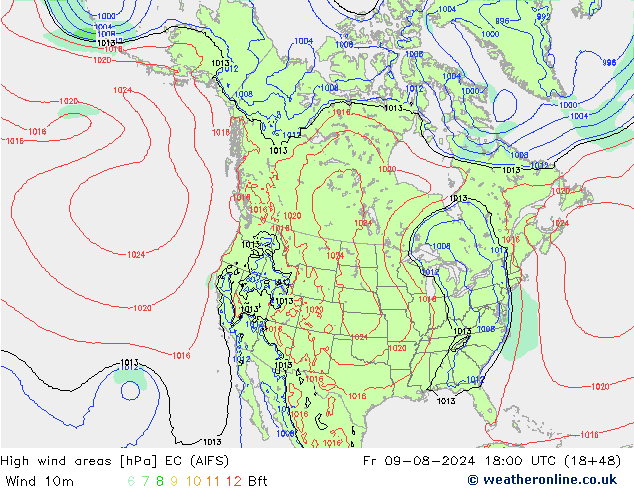 Windvelden EC (AIFS) vr 09.08.2024 18 UTC