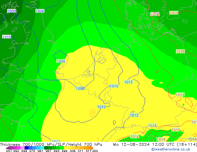 Thck 700-1000 hPa EC (AIFS) 星期一 12.08.2024 12 UTC