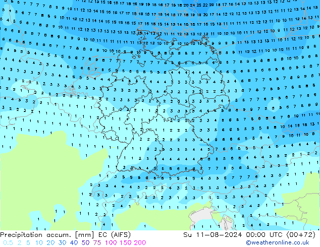 Precipitation accum. EC (AIFS) 星期日 11.08.2024 00 UTC