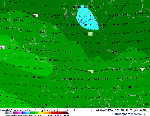 Hoogte/Temp. 500 hPa EC (AIFS) do 08.08.2024 12 UTC