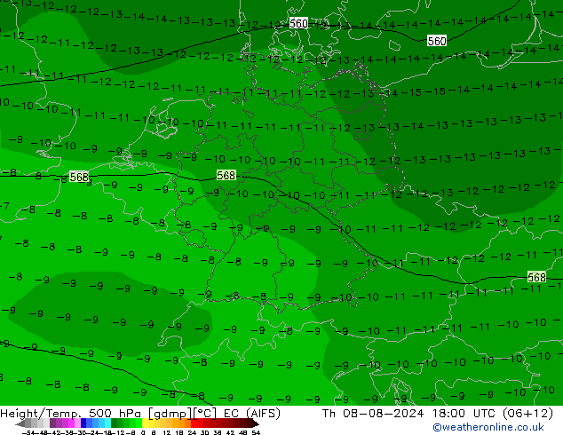 Hoogte/Temp. 500 hPa EC (AIFS) do 08.08.2024 18 UTC