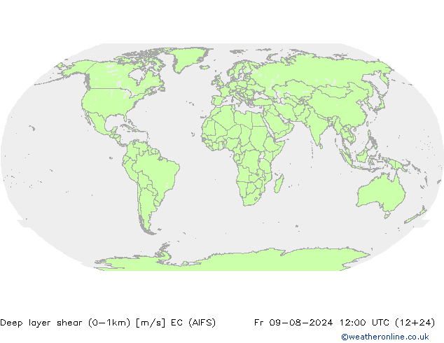 Deep layer shear (0-1km) EC (AIFS) vr 09.08.2024 12 UTC