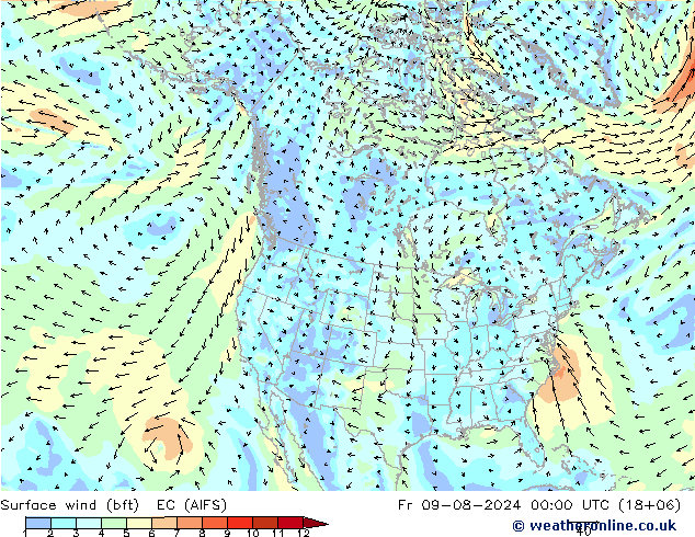 Wind 10 m (bft) EC (AIFS) vr 09.08.2024 00 UTC