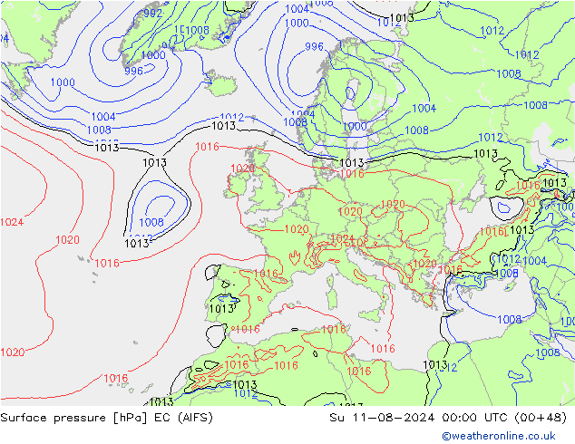 地面气压 EC (AIFS) 星期日 11.08.2024 00 UTC