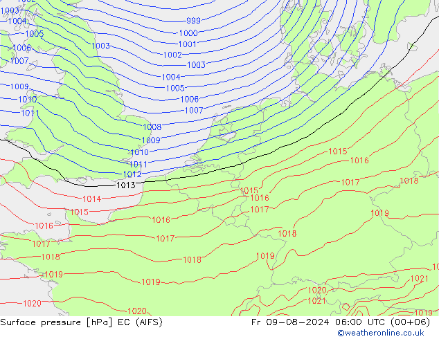 地面气压 EC (AIFS) 星期五 09.08.2024 06 UTC