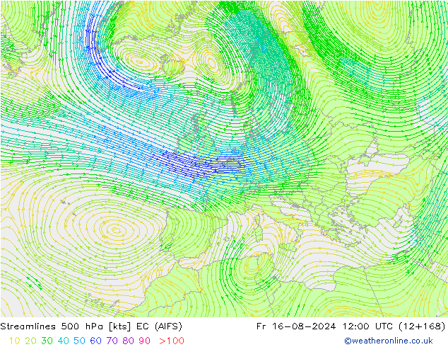 Stroomlijn 500 hPa EC (AIFS) vr 16.08.2024 12 UTC