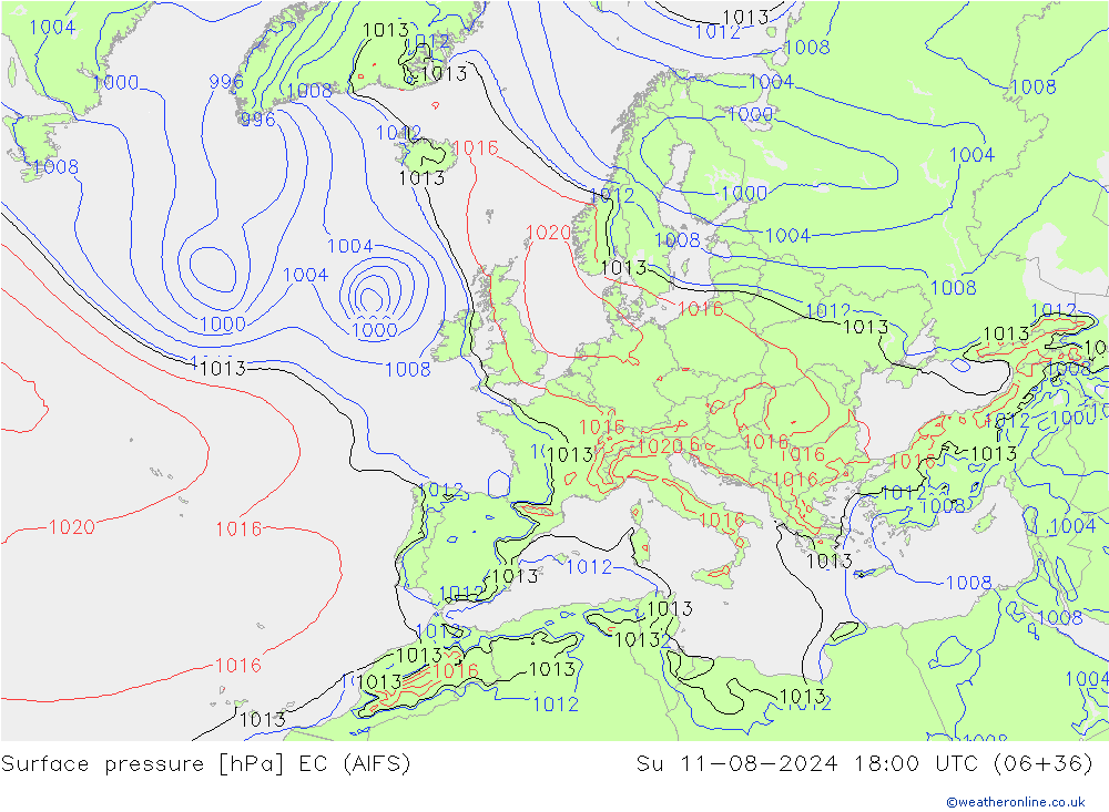 地面气压 EC (AIFS) 星期日 11.08.2024 18 UTC