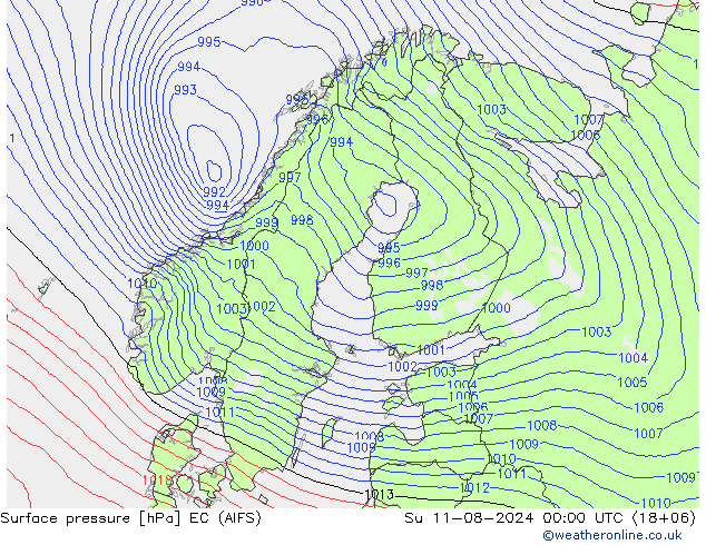 地面气压 EC (AIFS) 星期日 11.08.2024 00 UTC