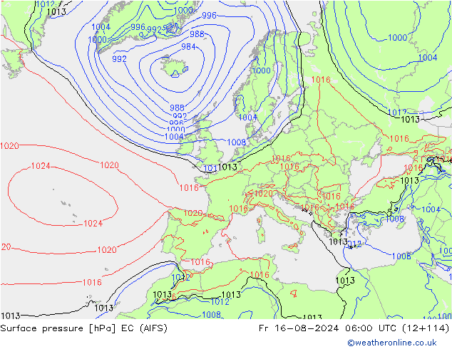 地面气压 EC (AIFS) 星期五 16.08.2024 06 UTC