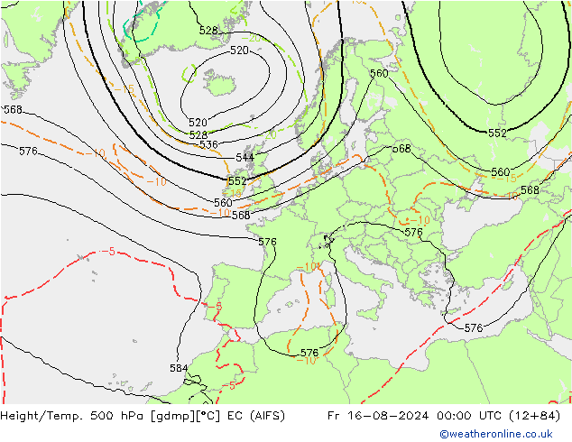 Hoogte/Temp. 500 hPa EC (AIFS) vr 16.08.2024 00 UTC