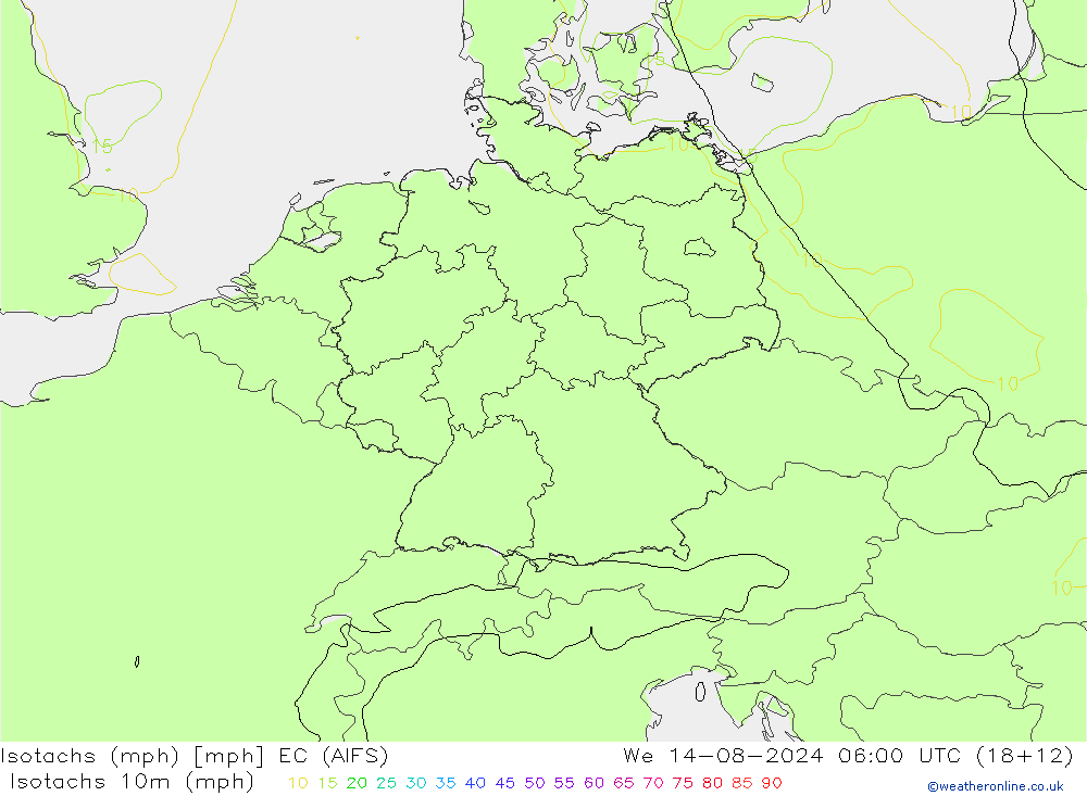 Isotachen (mph) EC (AIFS) wo 14.08.2024 06 UTC