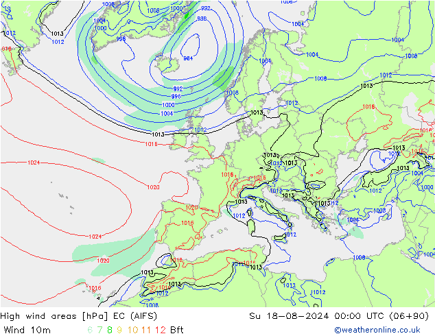 Windvelden EC (AIFS) zo 18.08.2024 00 UTC