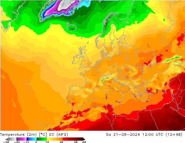 Temperature (2m) EC (AIFS) So 21.09.2024 12 UTC