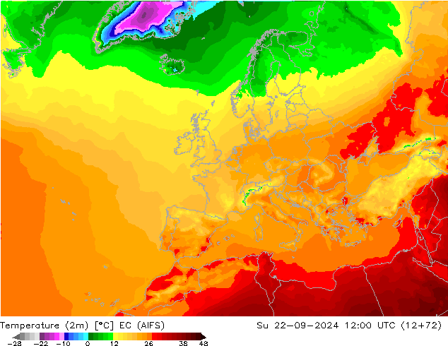 Sıcaklık Haritası (2m) EC (AIFS) Paz 22.09.2024 12 UTC