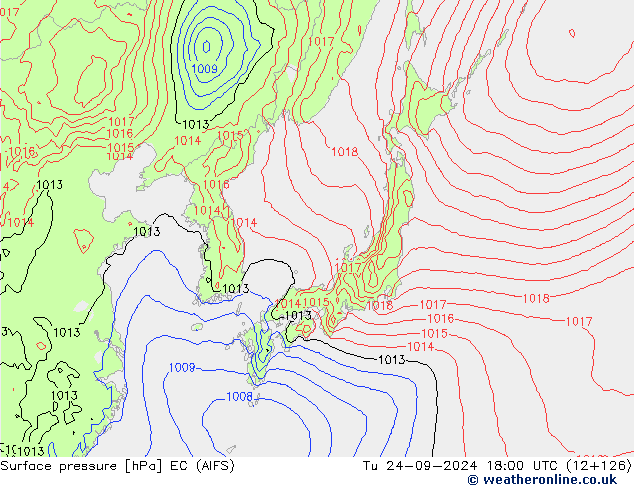 Atmosférický tlak EC (AIFS) Út 24.09.2024 18 UTC