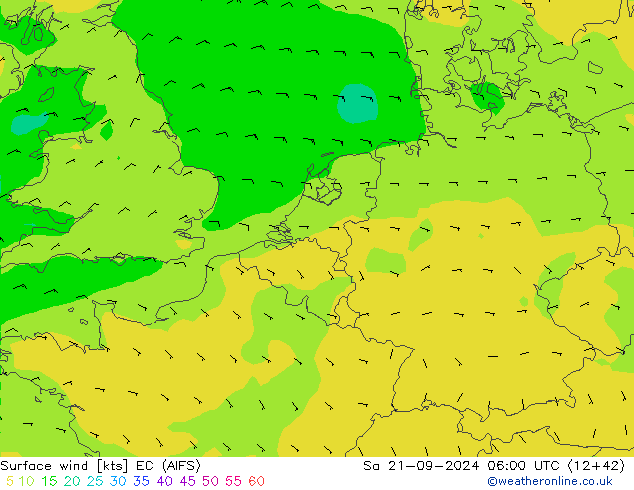 wiatr 10 m EC (AIFS) so. 21.09.2024 06 UTC