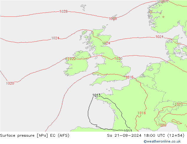 Atmosférický tlak EC (AIFS) So 21.09.2024 18 UTC