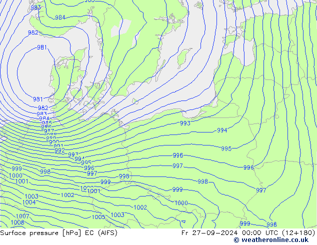 ciśnienie EC (AIFS) pt. 27.09.2024 00 UTC