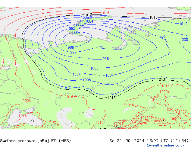 Surface pressure EC (AIFS) Sa 21.09.2024 18 UTC