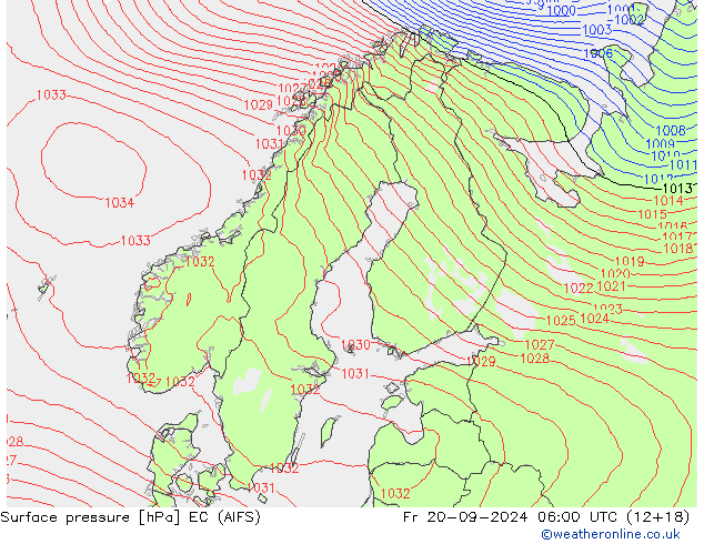 Atmosférický tlak EC (AIFS) Pá 20.09.2024 06 UTC