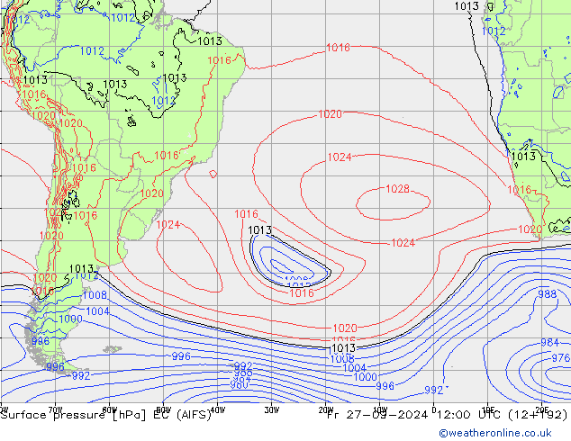 Surface pressure EC (AIFS) Fr 27.09.2024 12 UTC