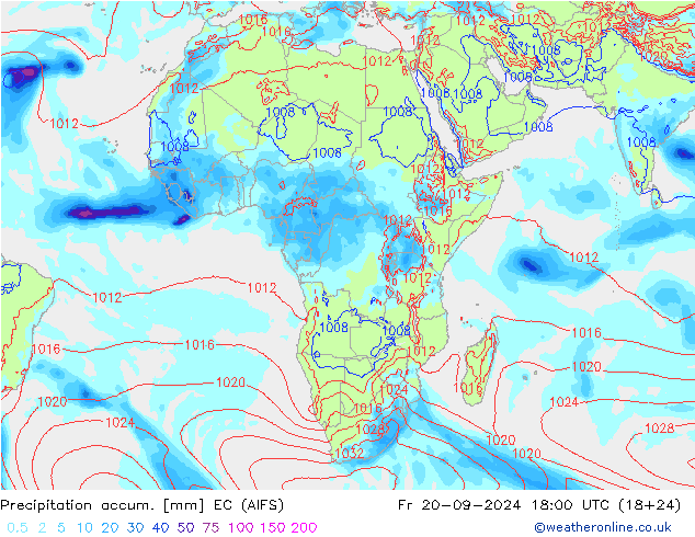 Precipitation accum. EC (AIFS) Fr 20.09.2024 18 UTC