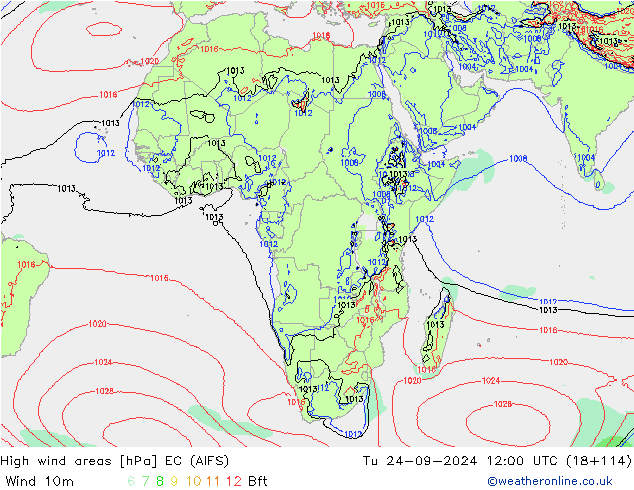 High wind areas EC (AIFS) Ter 24.09.2024 12 UTC