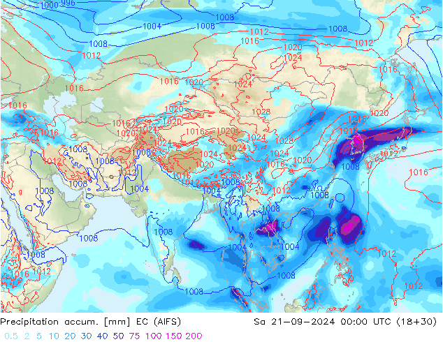 Precipitation accum. EC (AIFS) So 21.09.2024 00 UTC