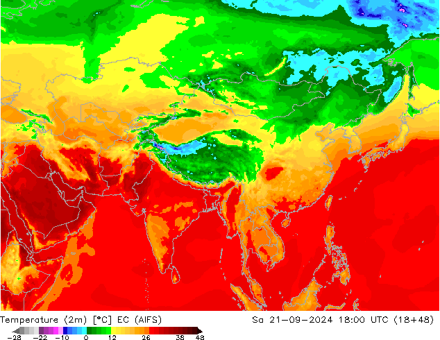 Sıcaklık Haritası (2m) EC (AIFS) Cts 21.09.2024 18 UTC