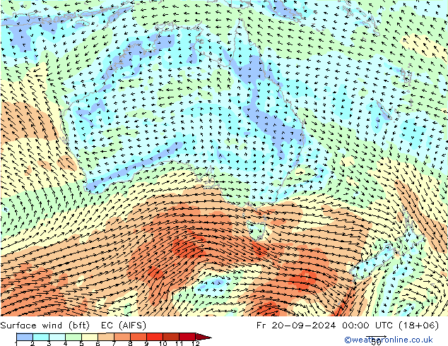 Surface wind (bft) EC (AIFS) Fr 20.09.2024 00 UTC