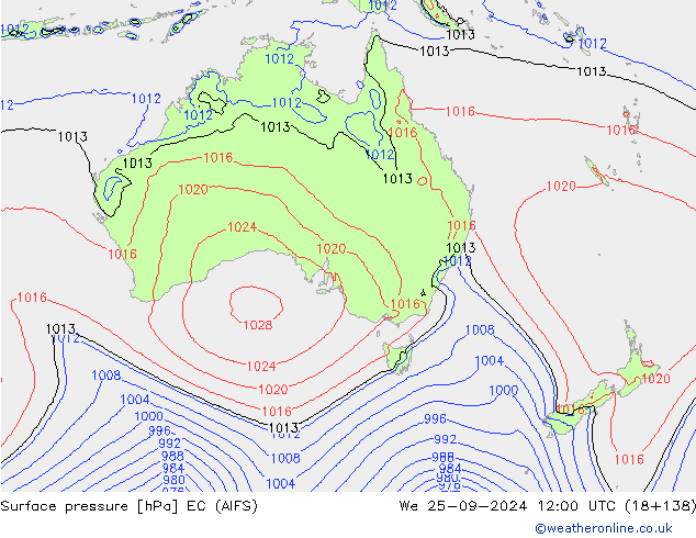 Surface pressure EC (AIFS) We 25.09.2024 12 UTC