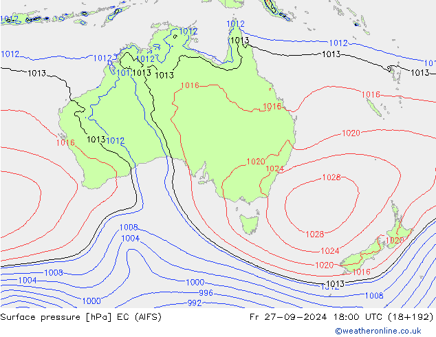 Surface pressure EC (AIFS) Fr 27.09.2024 18 UTC