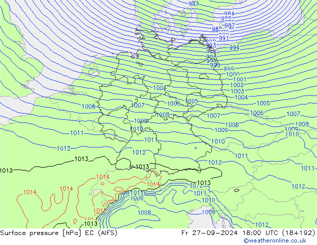 Surface pressure EC (AIFS) Fr 27.09.2024 18 UTC