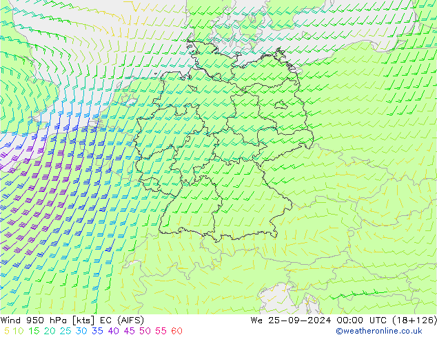 Wind 950 hPa EC (AIFS) wo 25.09.2024 00 UTC