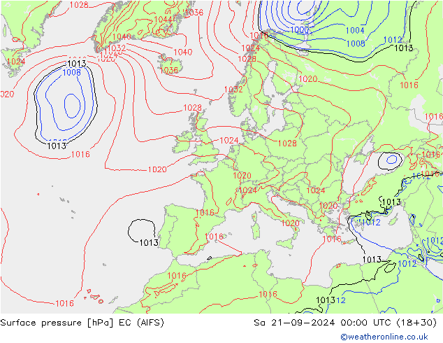 Surface pressure EC (AIFS) Sa 21.09.2024 00 UTC