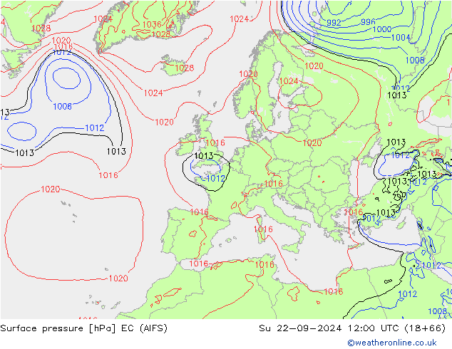 Atmosférický tlak EC (AIFS) Ne 22.09.2024 12 UTC