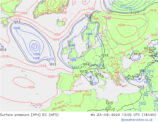 Surface pressure EC (AIFS) Mo 23.09.2024 12 UTC