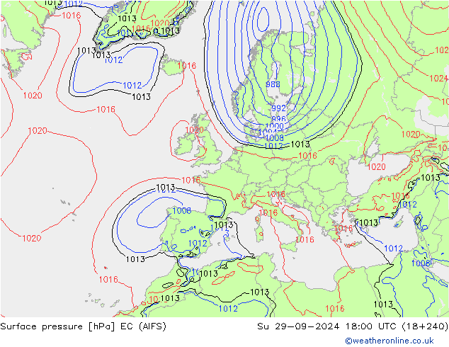 Surface pressure EC (AIFS) Su 29.09.2024 18 UTC