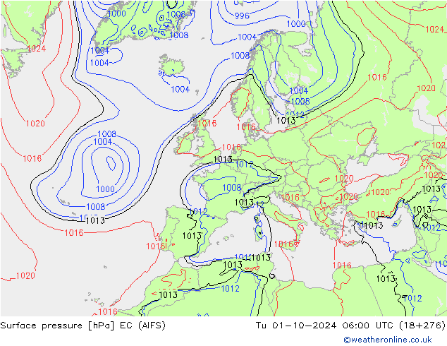 Surface pressure EC (AIFS) Tu 01.10.2024 06 UTC