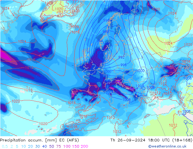 Precipitation accum. EC (AIFS) Th 26.09.2024 18 UTC