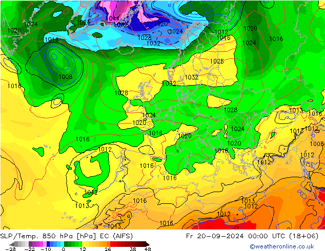 SLP/Temp. 850 hPa EC (AIFS) Sex 20.09.2024 00 UTC