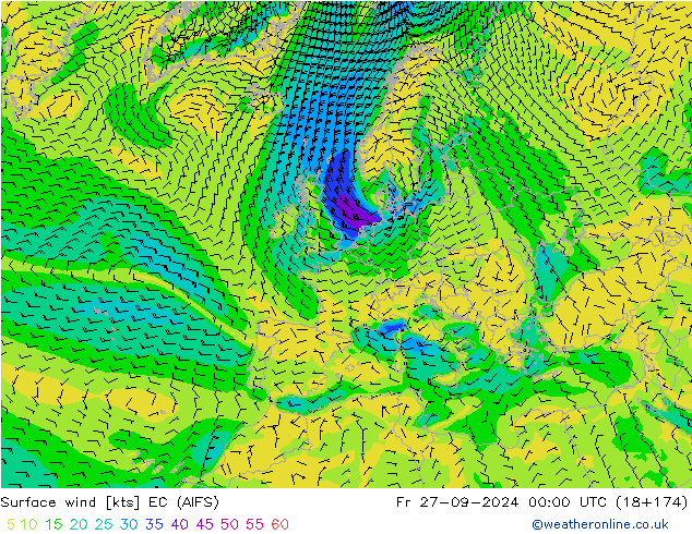 Wind 10 m EC (AIFS) vr 27.09.2024 00 UTC
