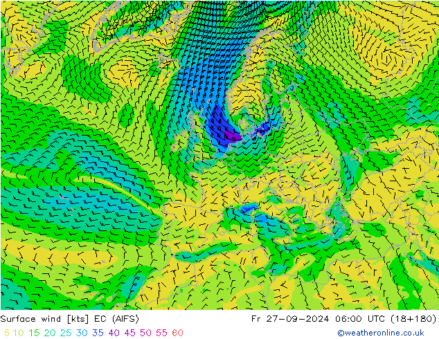 Bodenwind EC (AIFS) Fr 27.09.2024 06 UTC