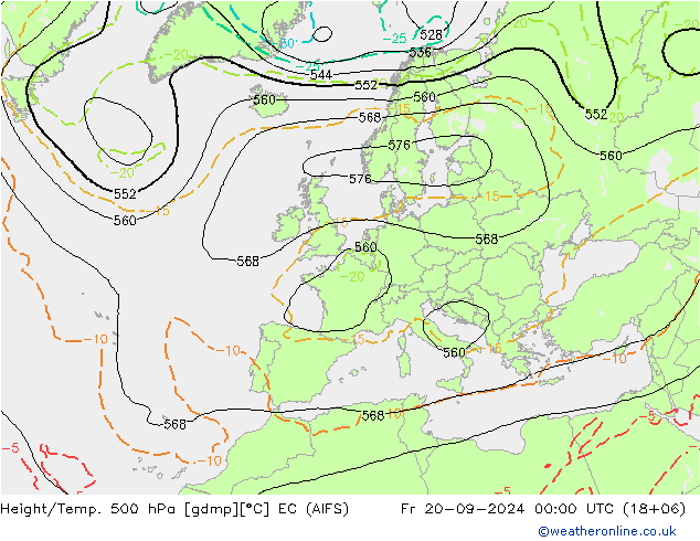 Height/Temp. 500 hPa EC (AIFS) 星期五 20.09.2024 00 UTC