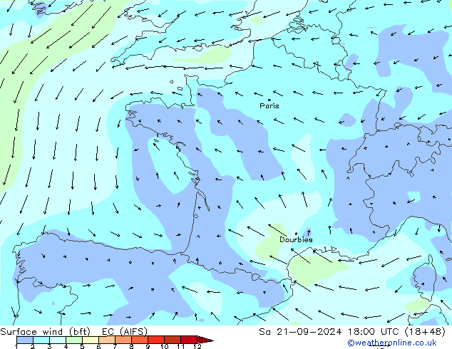 ве�Bе�@ 10 m (bft) EC (AIFS) сб 21.09.2024 18 UTC