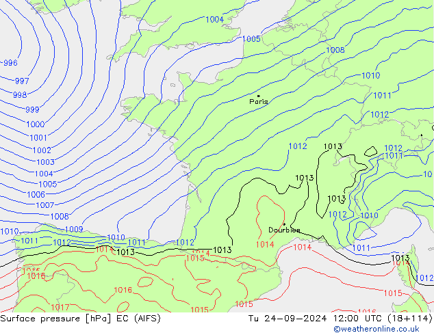 Atmosférický tlak EC (AIFS) Út 24.09.2024 12 UTC