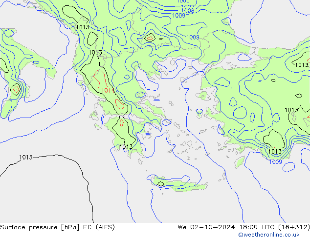 Atmosférický tlak EC (AIFS) St 02.10.2024 18 UTC