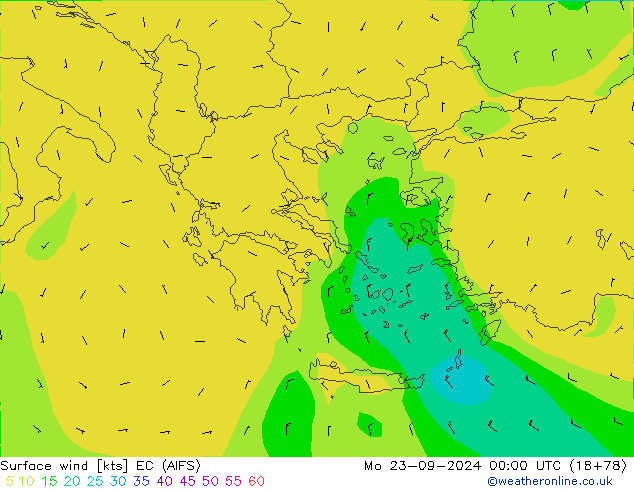 ветер 10 m EC (AIFS) пн 23.09.2024 00 UTC